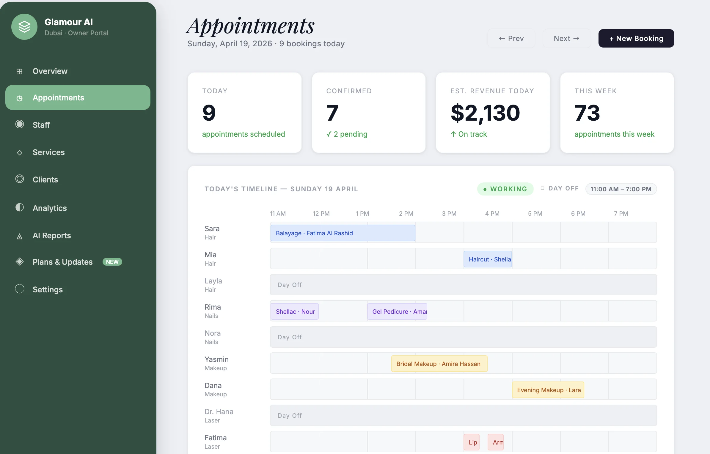 BookPilot appointments dashboard showing scheduled bookings